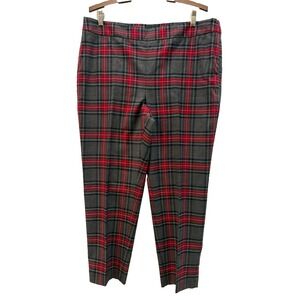 Talbots Size 16 Petite Grey Red Plaid Slim Flat Front Wool Blend Ankle Pants